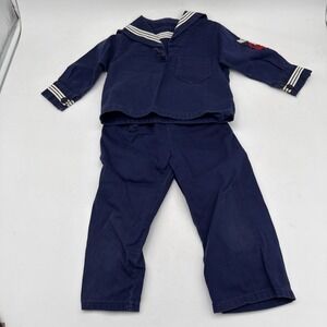 Vintage Kids 2 Piece Sailor Navy Nautical Outfit Missing Buttons On Pants